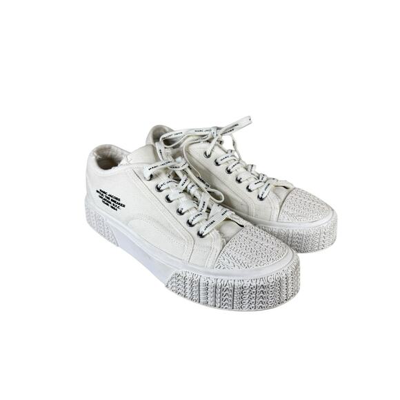 Marc Jacobs White Canvas Platform Sneakers Logo Lace-Up Designer 39 8.5 - Picture 2 of 9